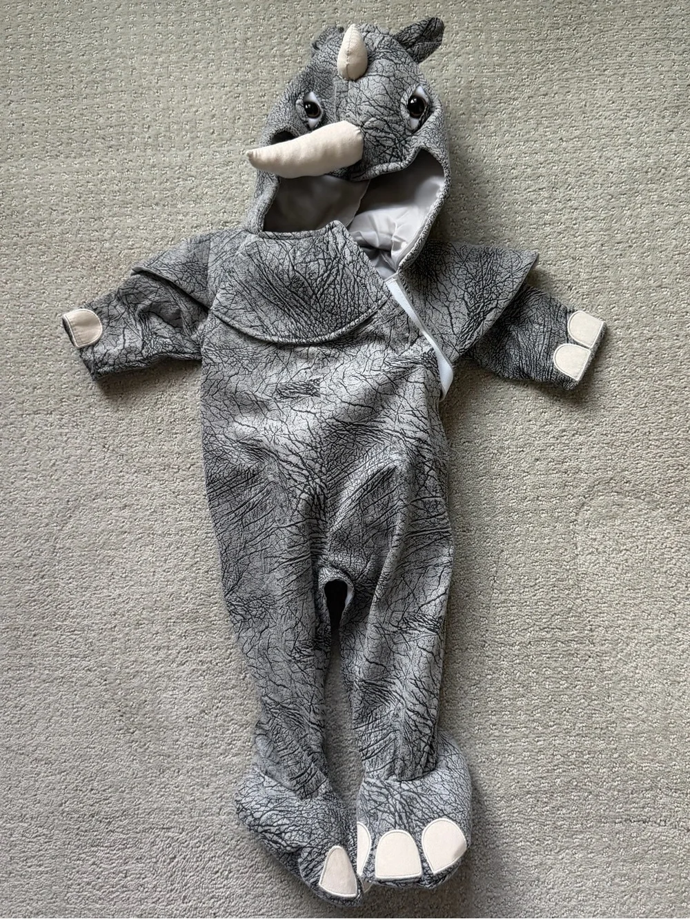 Kids Gray Rhino One-Piece Footie with Hood